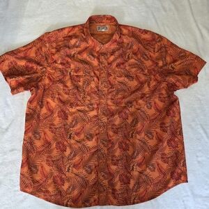 Duluth Trading Shirt Mens XXL Orange  Tropical Hawaiian Button Up Short Sleeve